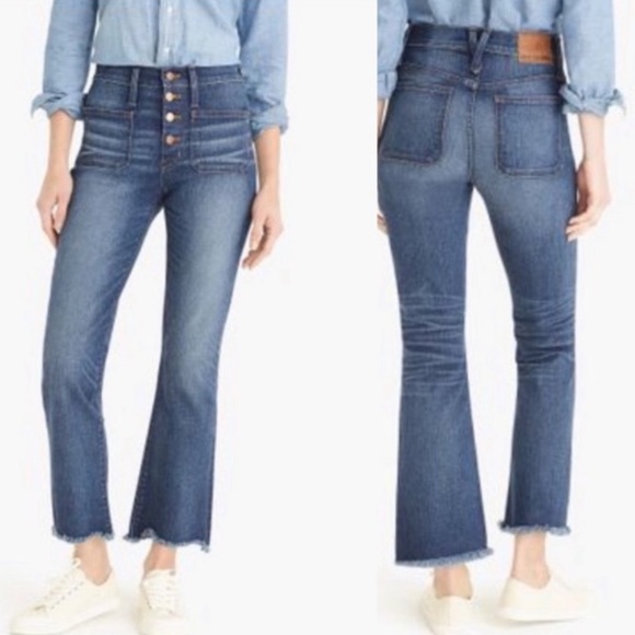 POINT SUR J. Crew 10” demi boot jeans size 26 button fly raw hem blue preppy